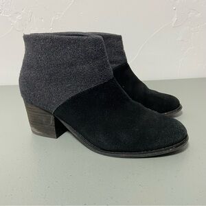 TOMS Ankle Booties Women's Size 8 Black Suede/Wool Zip Closure
